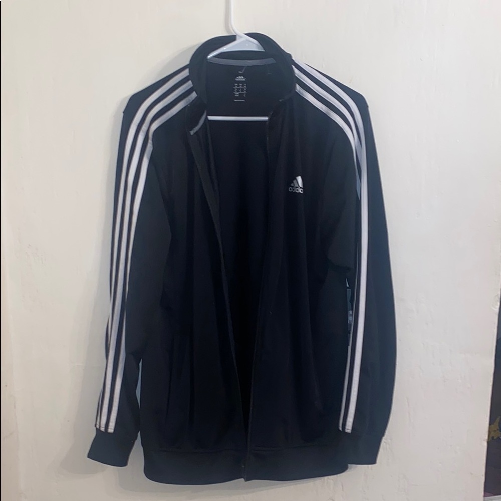 Adidas Black and White Lightweight Shirt Jacket with Iconic Stripes